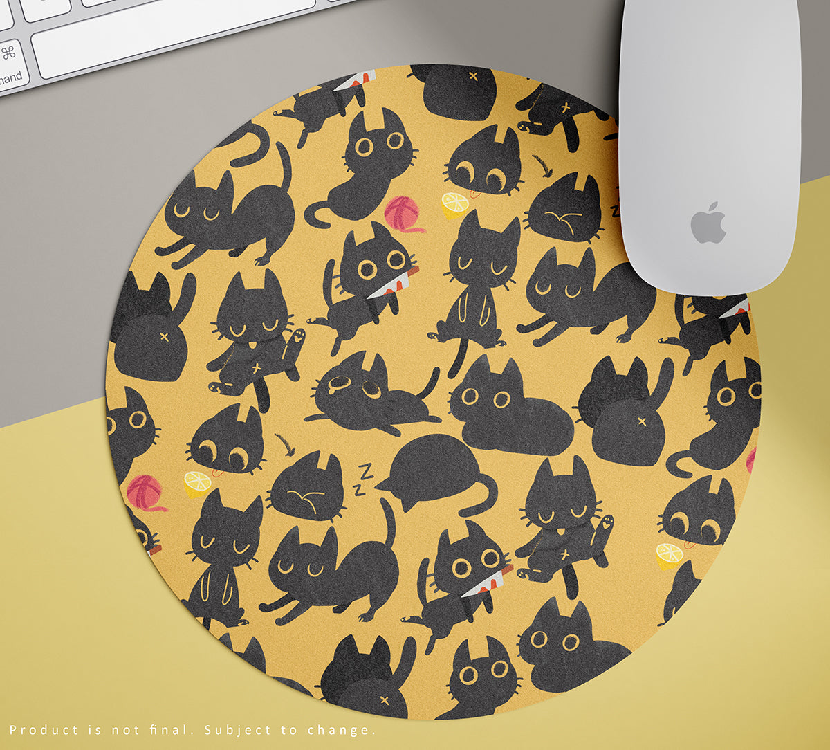 Potato Black Cat Round Mouse pad